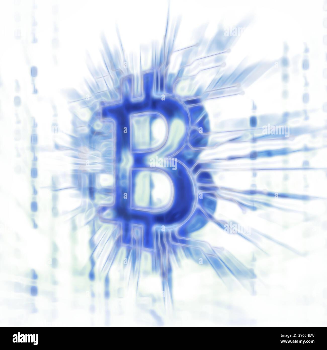 Bitcoin ? crypto-monnaie dans le réseau blockchain, symbole de monnaie numérique. Illustration fractale dynamique en couleur bleue brillante sur fond blanc Banque D'Images