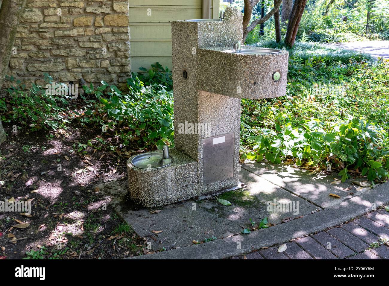Fontaine d'eau pour les humains et les animaux de compagnie dans un parc en été Banque D'Images