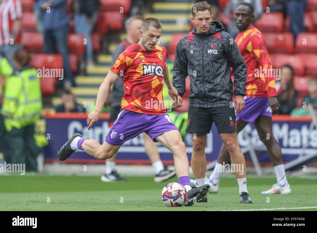 Giorgi Chakvetadze de Watford dans la séance d'échauffement d'avant-match lors du match du Sky Bet Championship Sheffield United vs Watford à Bramall Lane, Sheffield, Royaume-Uni, 1er septembre 2024 (photo par Alfie Cosgrove/News images) Banque D'Images