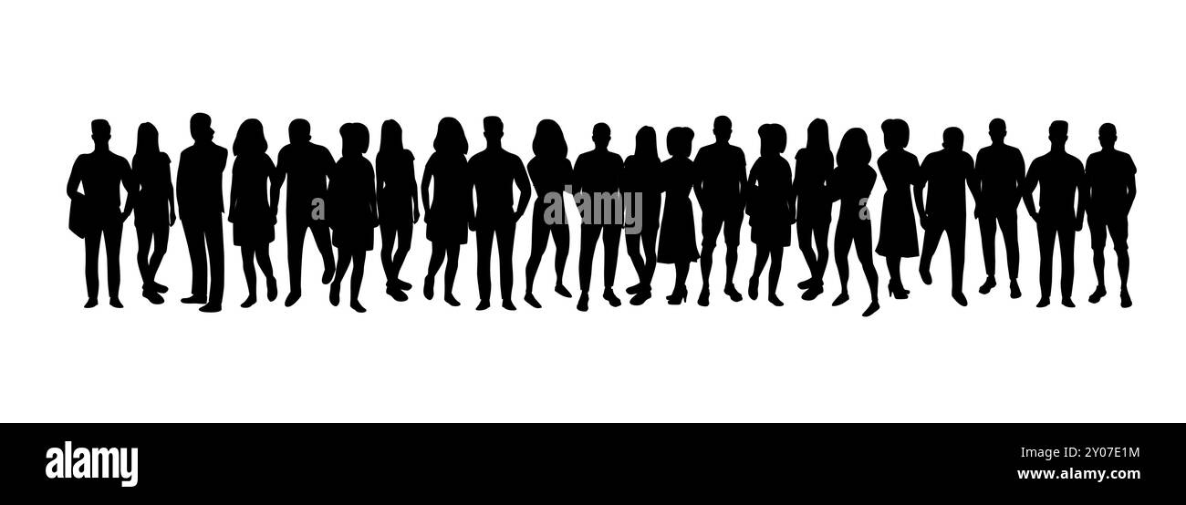 Groupe de personnes restant en ligne. Concept d'équipe. Silhouette les gens foule. Illustration vectorielle Illustration de Vecteur