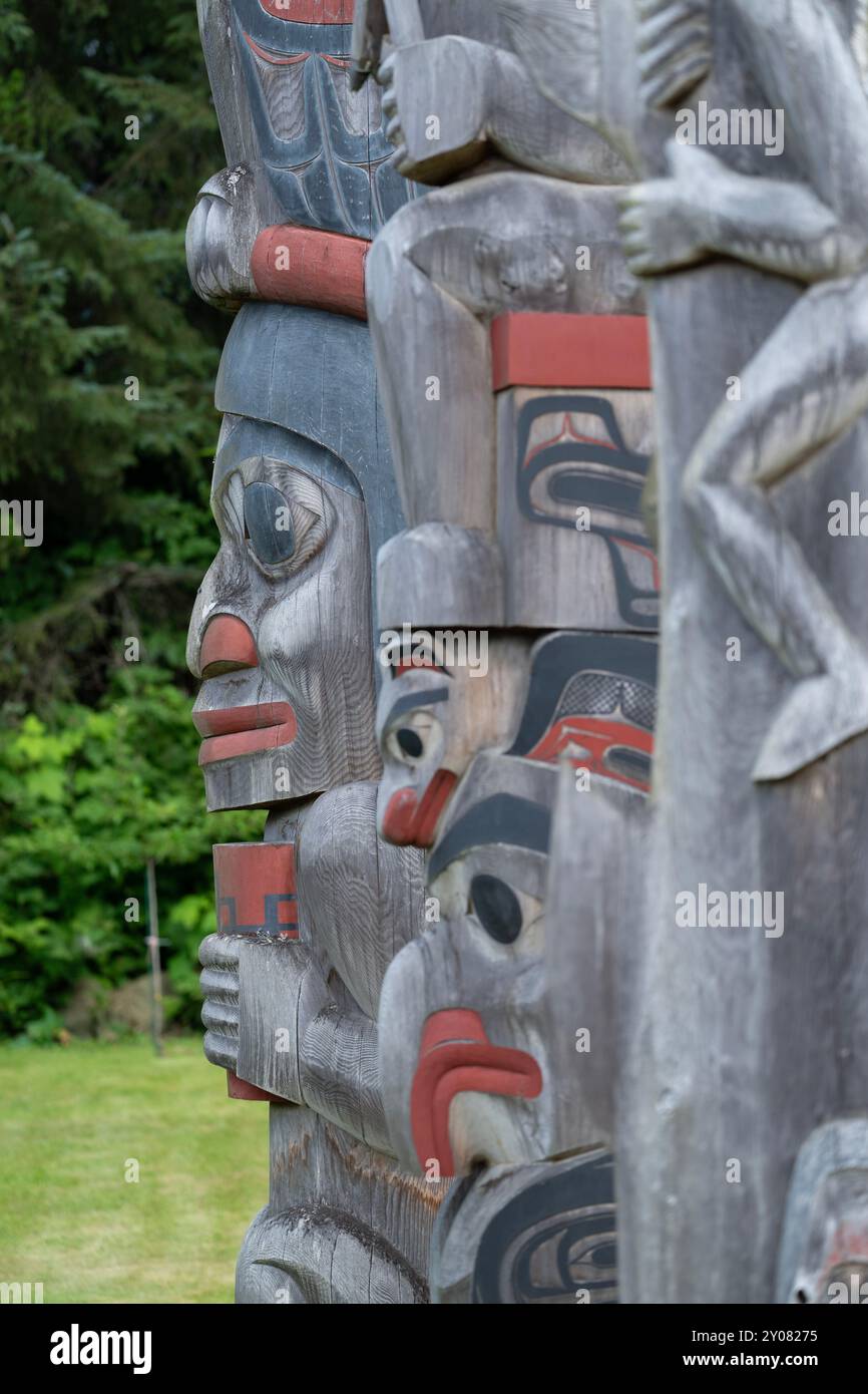 Alaska, Annette Island, Metlakatla. Totems traditionnels Tsimshian. Banque D'Images