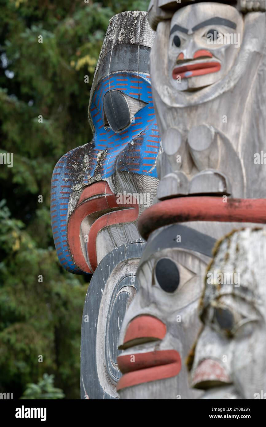 Alaska, Annette Island, Metlakatla. Totems traditionnels Tsimshian. Banque D'Images