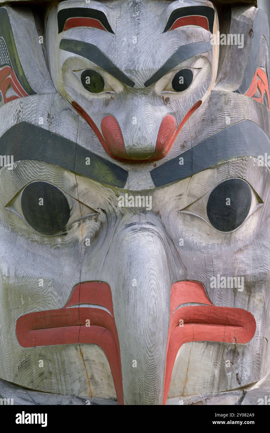 Alaska, Annette Island, Metlakatla. Totem traditionnel tsimshian. Banque D'Images