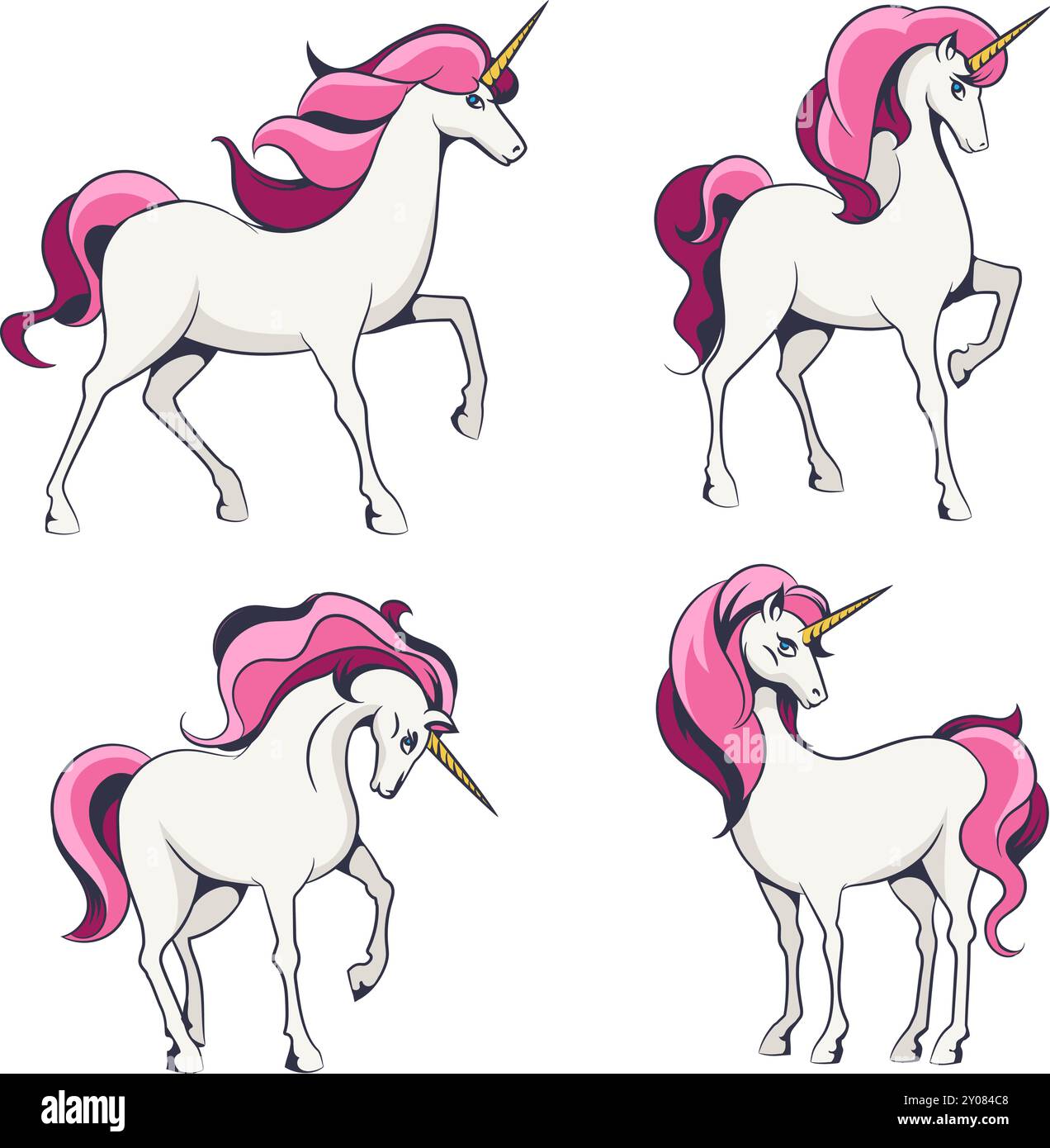 Ensemble licorne de dessin animé Illustration de Vecteur