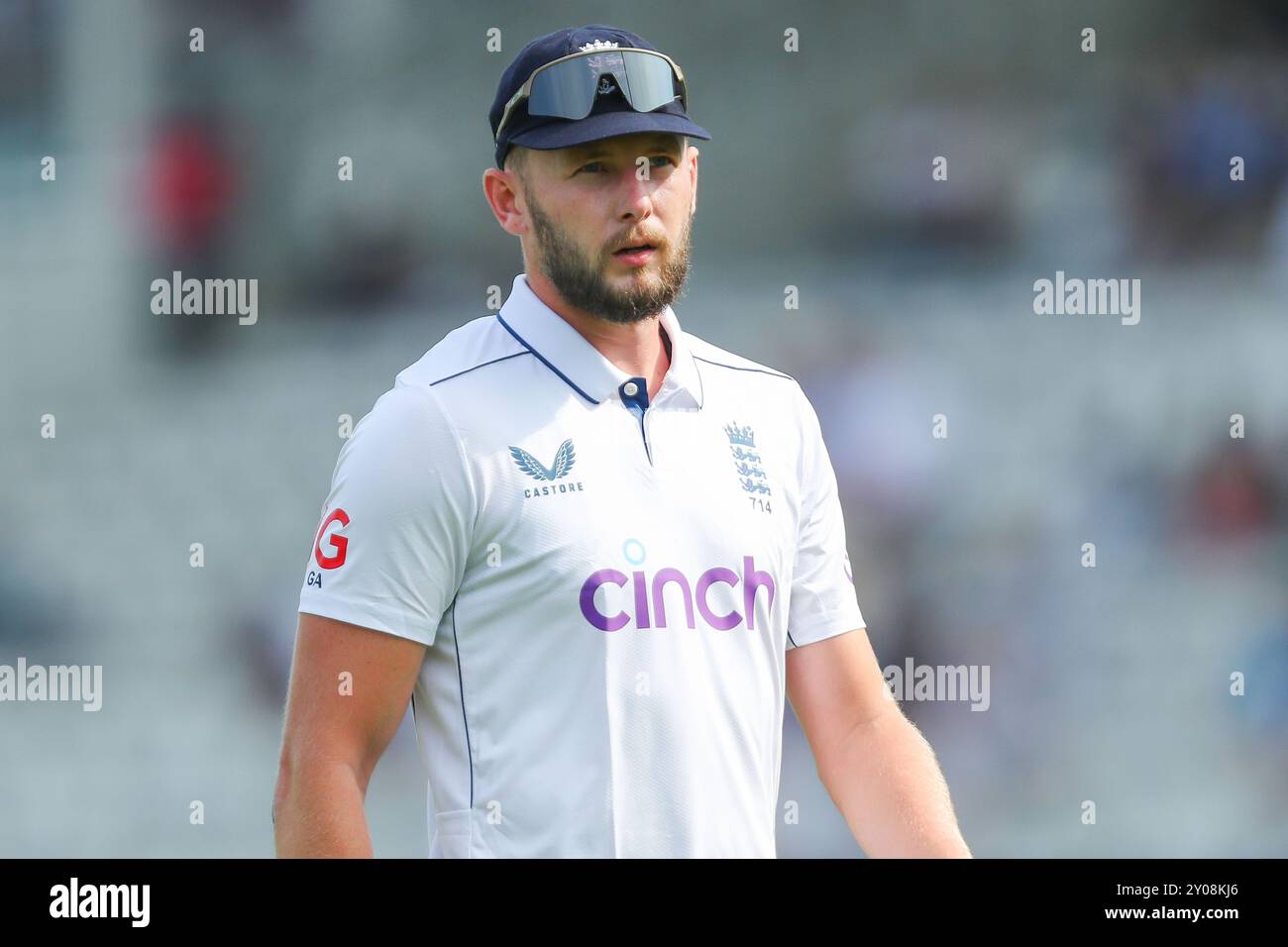 Gus Atkinson d'Angleterre regarde pendant l'Angleterre v, Sri Lanka. , . (Photo par Izzy Poles/News images) à Londres, Royaume-Uni le 01/09/2024. (Photo par Izzy Poles/News images/SIPA USA) crédit : SIPA USA/Alamy Live News Banque D'Images