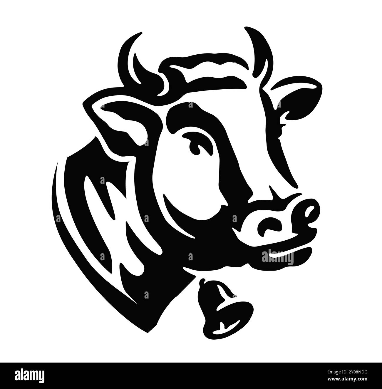 Tête de vache animale avec logo de cloche. Emblème ou symbole de ferme laitière. Illustration vectorielle Illustration de Vecteur