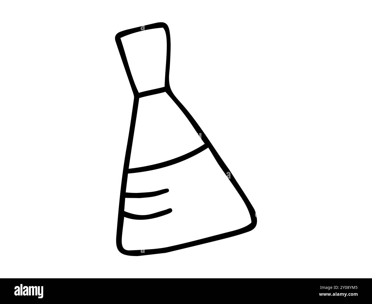 Simple illustration de contour noir de flacon de laboratoire avec liquide, dessiné dans un style minimaliste. Concept de science, chimie, expériences de laboratoire, Illustration de Vecteur