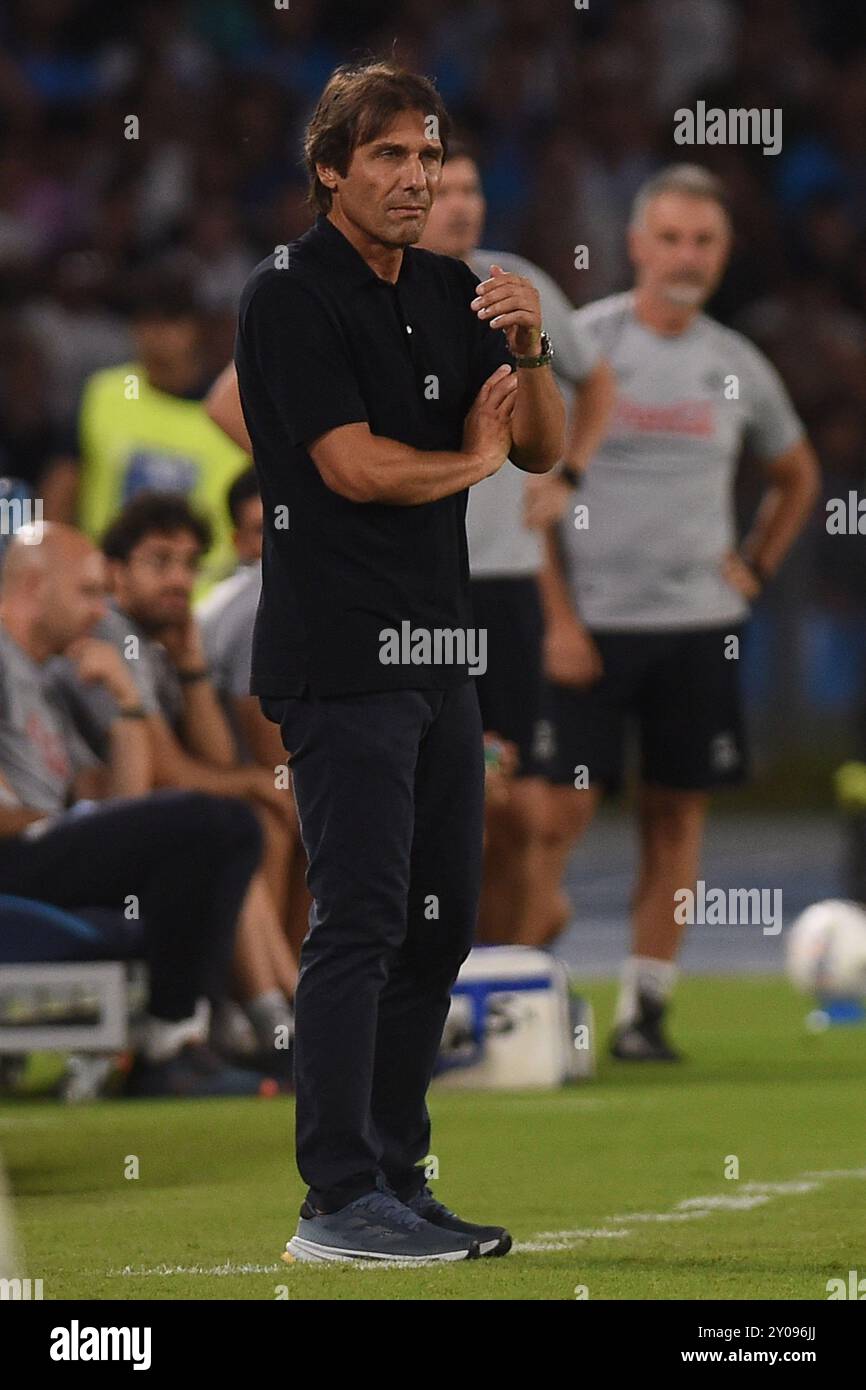 Naples, Italie. 31 août 2024. Antonio Conte entraîneur principal de la SSC Napoli lors du match de Serie A entre la SSC Napoli et Parme Calcio au Stadio Diego Armando Maradona Naples Italie le 31 août 2024. Crédit : Franco Romano/Alamy Live News Banque D'Images