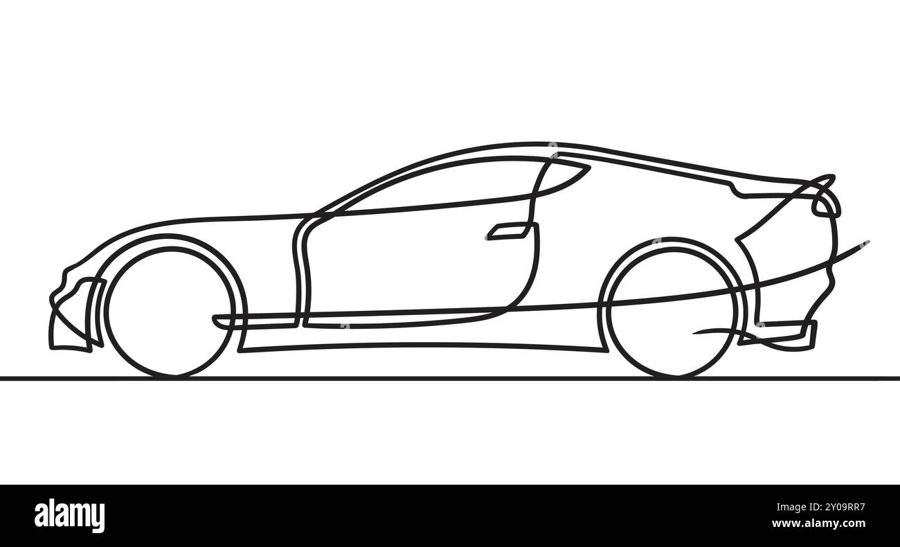 Dessin à une ligne. Voiture de sport, roadster au design moderne. Illustration vectorielle isolée sur fond blanc. Ligne continue sans interruption. Illustration de Vecteur