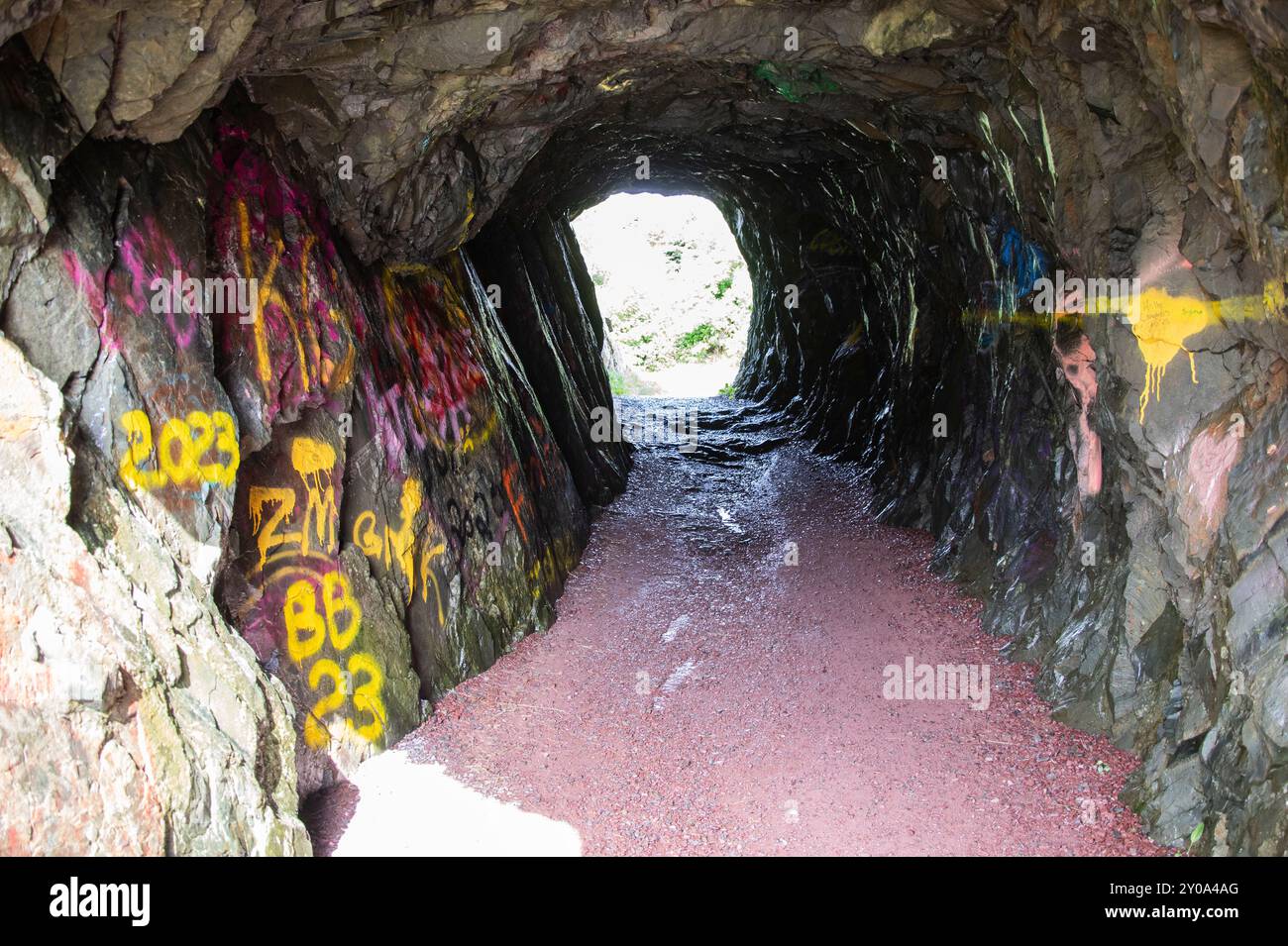 Le tunnel à travers un mur solide de roche à Brigus, Terre-Neuve-et-Labrador, Canada Banque D'Images