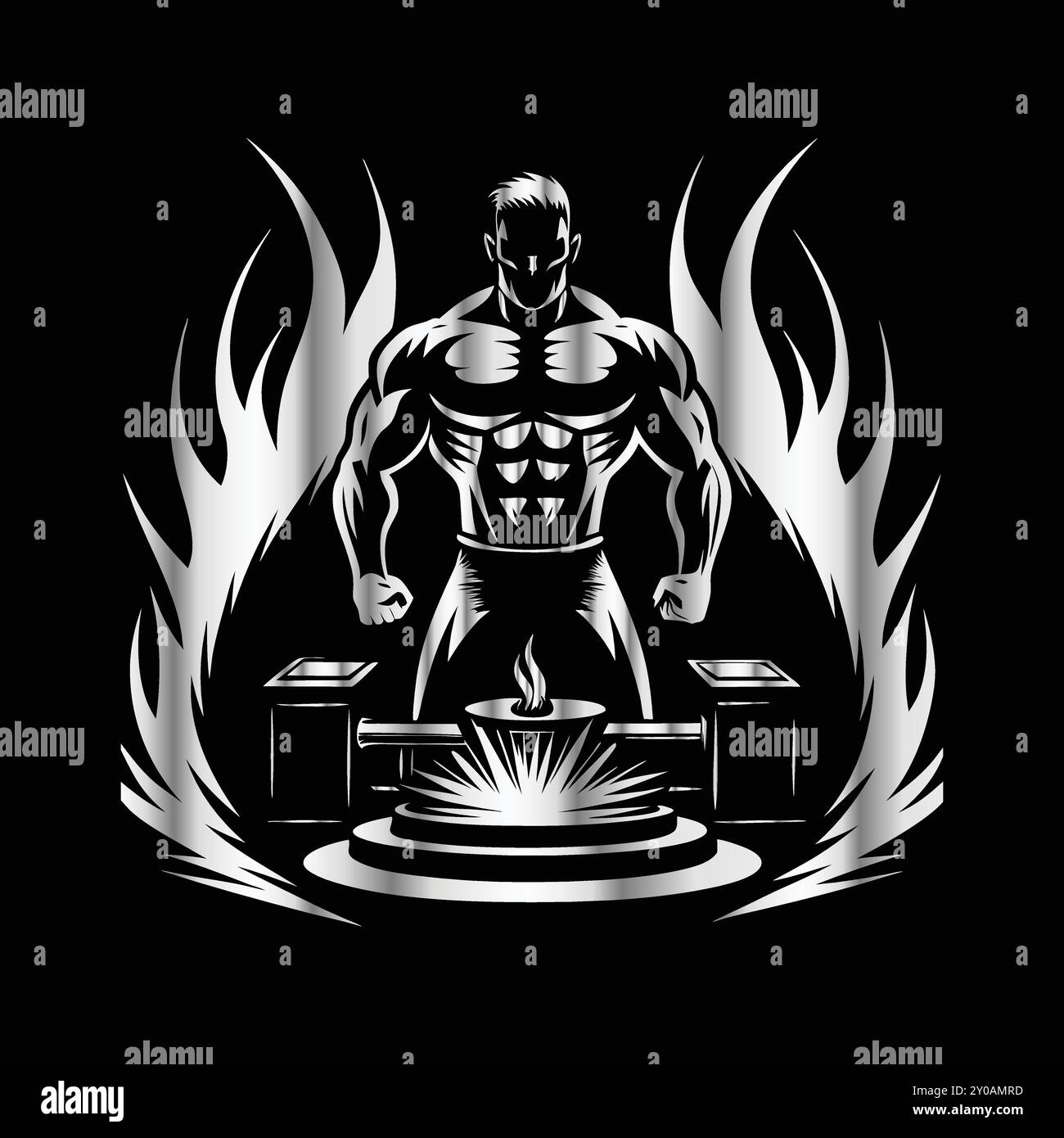 Carrossier. Illustration vectorielle sur fond noir pour l'impression de t-shirt. Fitness, logo de gym ou étiquette. Sport, concept de musculation. Illustration vectorielle Illustration de Vecteur