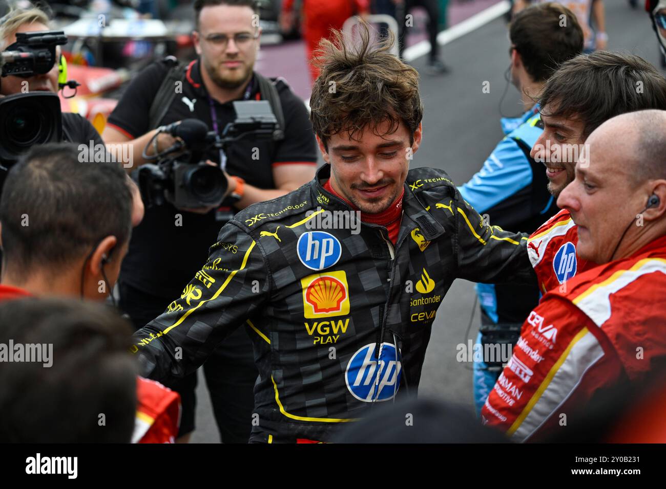 Autodromo Nazionale Monza, Monza, Italie. 1er septembre 2024. Grand Prix d'Italie de formule 1 2024 ; jour de la course ; Charles Leclerc de Monaco Scuderia Ferrari HP F1 Team célèbre sa victoire en course crédit : action plus Sports/Alamy Live News Banque D'Images