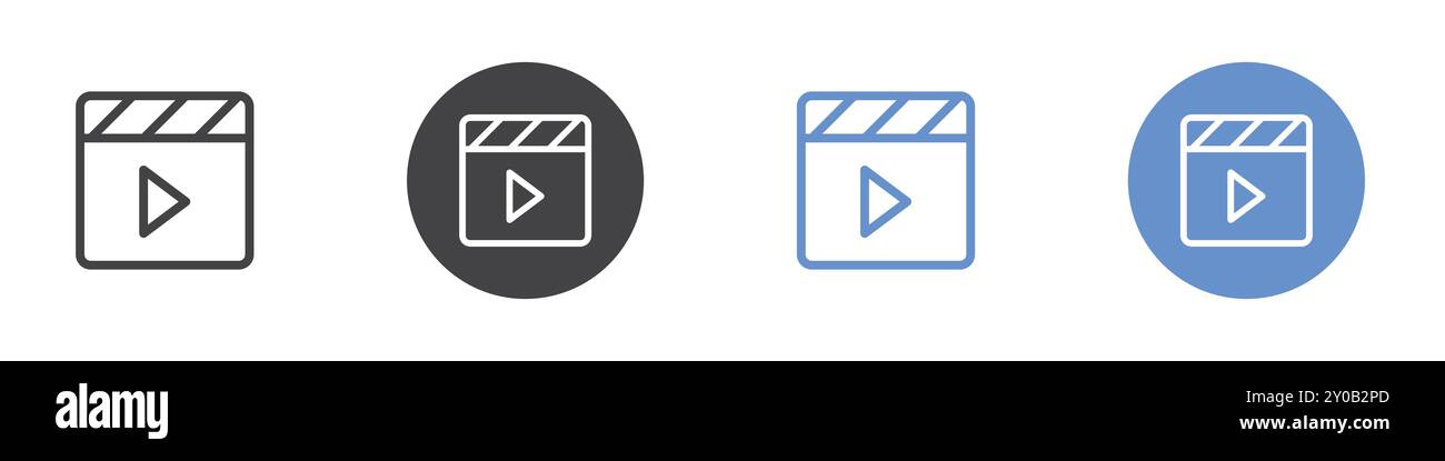 Icône de tableau de clapper ensemble plat dans la marque de vecteur de contour de couleur noir et blanc Illustration de Vecteur