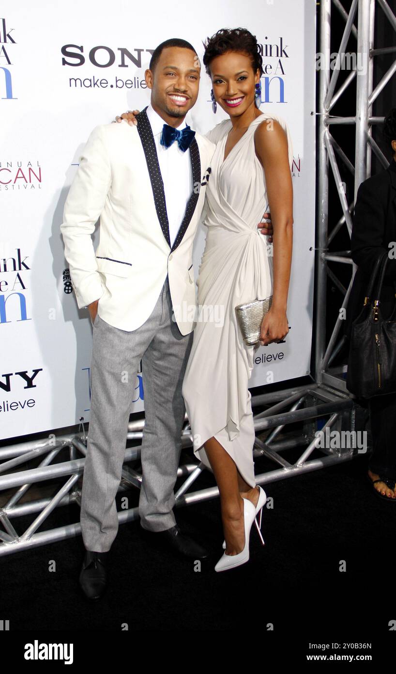 Terence J et Selita Ebanks lors de la première de "Think Like a Man" à Los angles qui s'est tenue au ArcLight Cinemas à Hollywood, États-Unis, le 9 février 2012. Banque D'Images