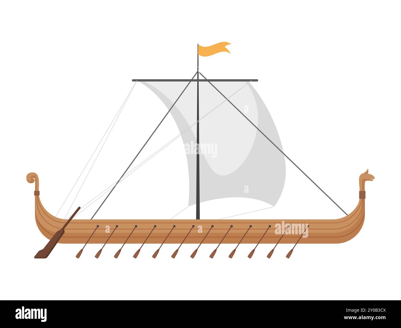 Illustration vectorielle détaillée d'un navire Viking historique avec des rames et de la voile. Illustration de Vecteur