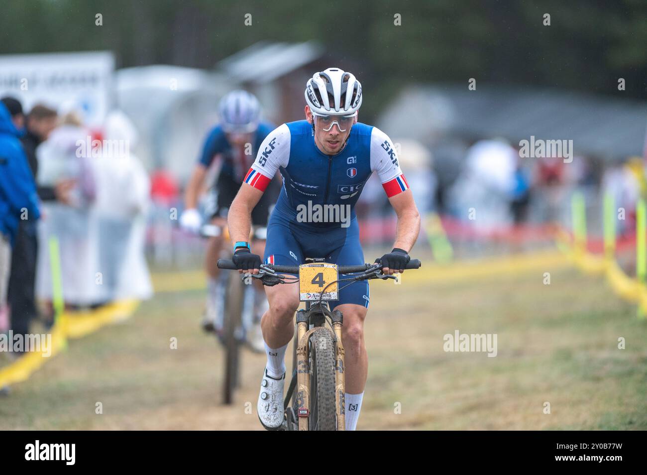 PAL Arinsal, Andorre : 1 septembre 2024 : Luca Martin de France aux Championnats du monde de VTT UCI hommes de moins de 23 ans course Andorre 2024 sur Septeme Banque D'Images