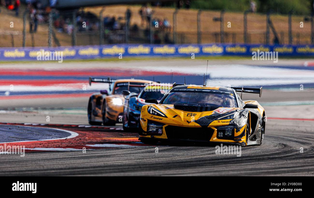 81 EASTWOOD Charlie (irl), ANDRADE Rui (ang), VAN ROMPUY Tom (bel), TF Sport, Corvette Z06 GT3.R #81, LM GT3, action lors de la Lone Star Star le Mans 2024, 6e manche du Championnat du monde d'Endurance FIA 2024, du 30 août au 1er septembre 2024 sur le circuit des Amériques à Austin, Texas, États-Unis d'Amérique - photo Clément Luck/DPPI crédit : DPPI Media/Alamy Live News Banque D'Images