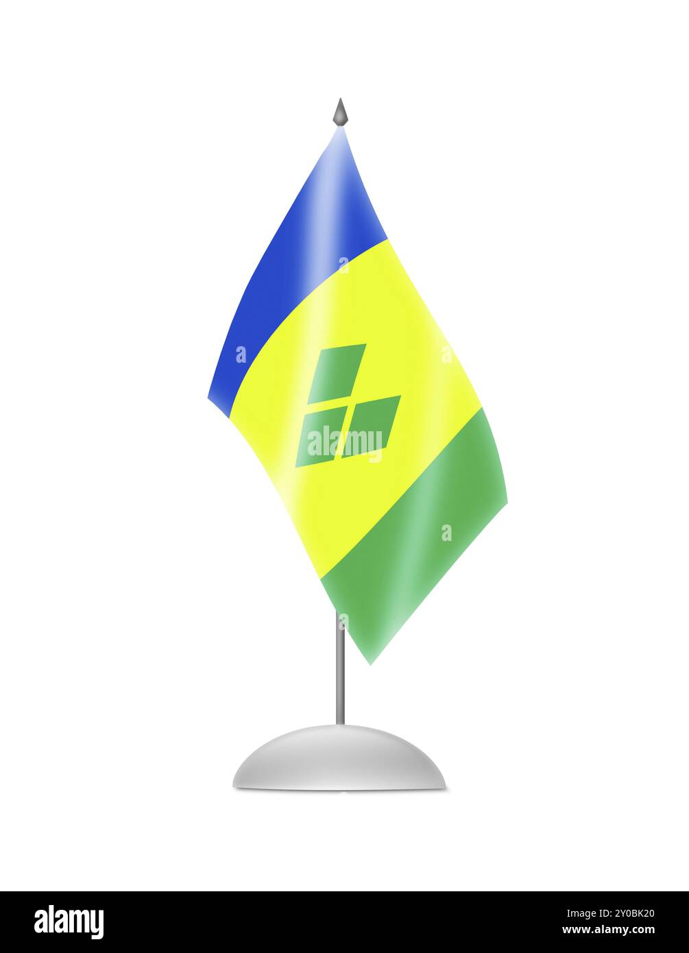 Le drapeau de Saint-Vincent-et-les Grenadines. Indicateur de table. Isolé sur blanc Banque D'Images