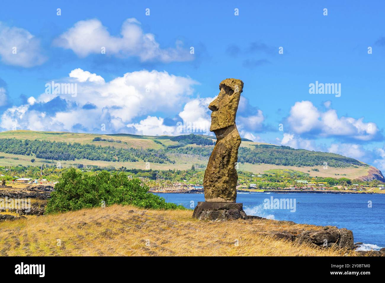 Moai, Hana Kio' e Hana Kao Kao dans le parc national de Rapa Nui sur l'île de Pâques, Chili, Amérique du Sud Banque D'Images