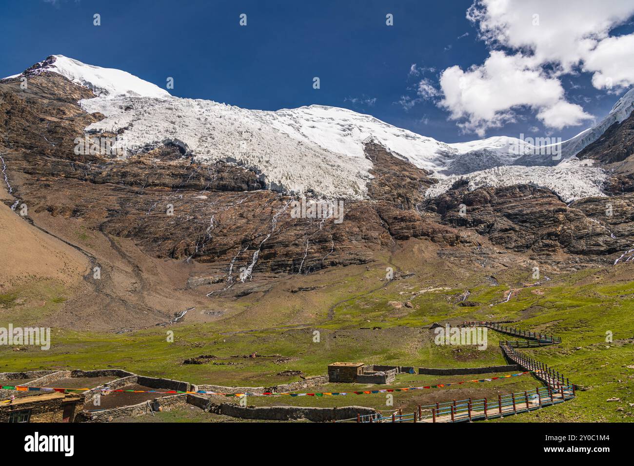 Une image de 2019 du glacier Karo-la (Mont Noijin Kangsang) au Tibet, qui recule rapidement en raison du réchauffement climatique. Banque D'Images