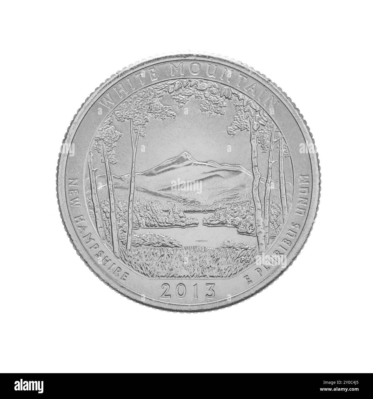 Quart de pièce US, 25 cents. White Mountain New Hampshire pièce de monnaie commémorative, isolée sur blanc Banque D'Images Quart de pièce US, 25 cents. White Mountain New Hampshire pièce de monnaie commémorative, isolée sur blanc Banque D'Images