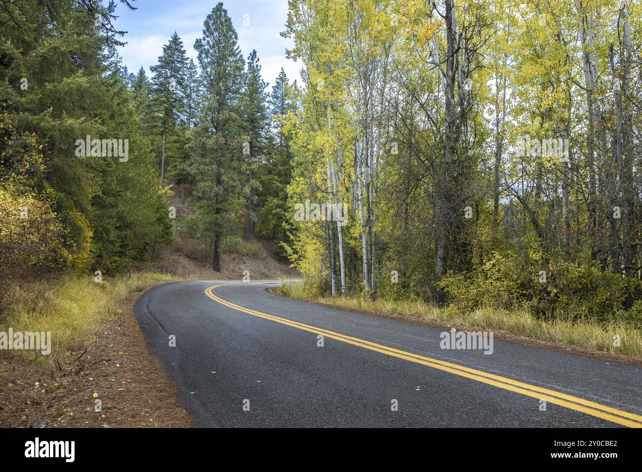 Wolf Lodge Road New coeur d'Alene, Idaho en automne Banque D'Images