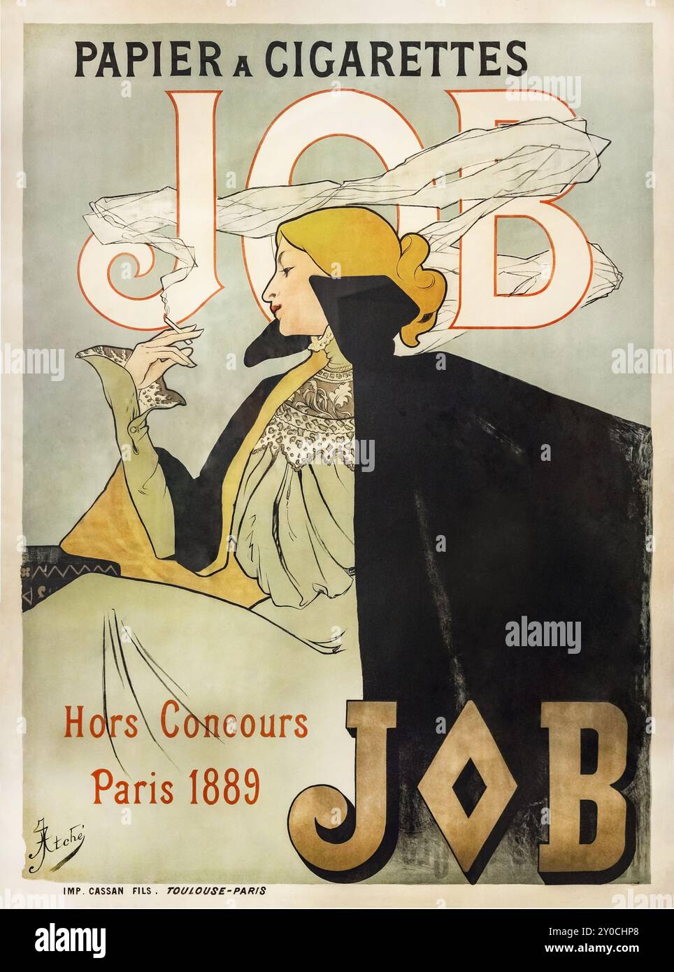 Publicité cigarette vintage - affiche française - affiche pour le papier à cigarette - papier cigarette - JOB - Jane Atché, 1896 Banque D'Images