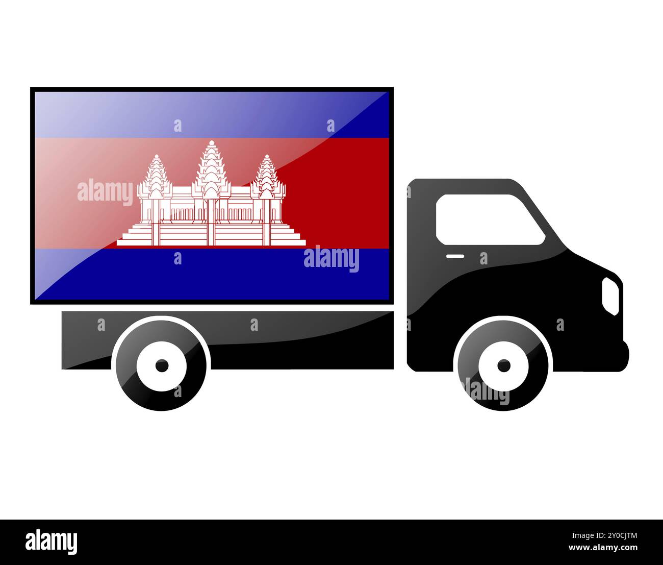 Le drapeau cambodgien peint sur la silhouette d'un camion. illustration brillante Banque D'Images