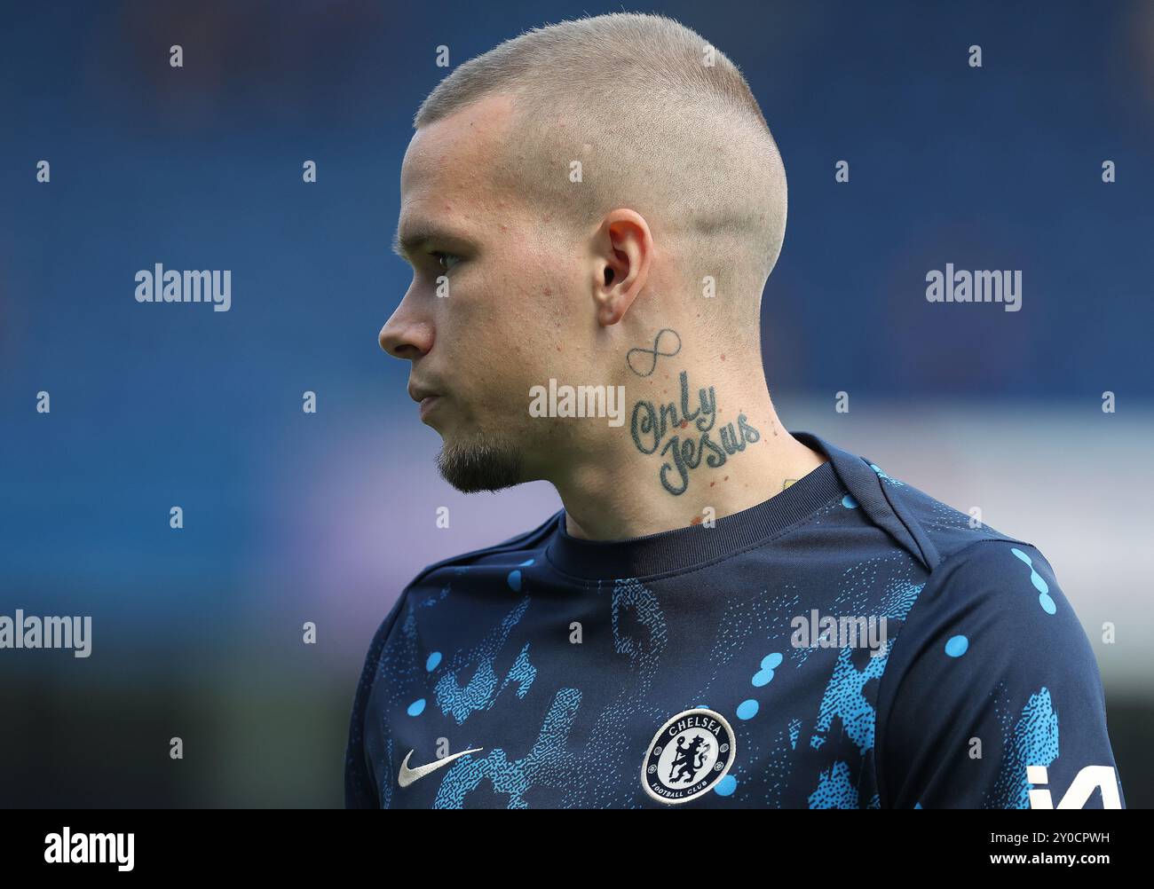 Londres, Royaume-Uni. 1er septembre 2024. Une vue montrant le tatouage sur le cou de Mykhailo Mudryk de Chelsea pendant le match de premier League à Stamford Bridge, Londres. Le crédit photo devrait se lire : Paul Terry/Sportimage crédit : Sportimage Ltd/Alamy Live News Banque D'Images