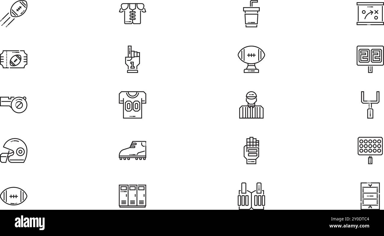 Icônes du football américain Collection d'icônes vectorielles de haute qualité avec Stroke modifiable. Idéal pour les projets professionnels et créatifs. Illustration de Vecteur