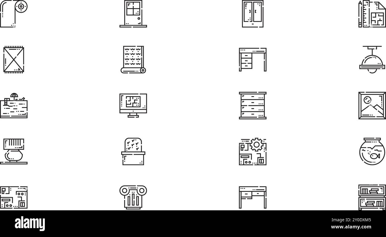 Icônes de design d'intérieur Collection d'icônes vectorielles de haute qualité avec Stroke modifiable. Idéal pour les projets professionnels et créatifs. Illustration de Vecteur