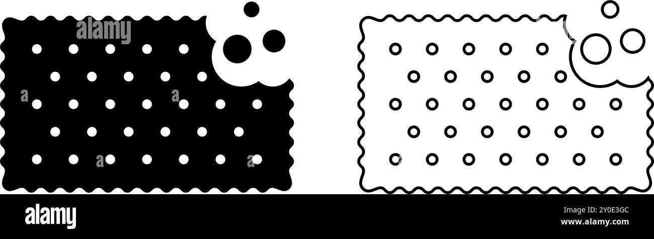 Craquelins noirs et contours mordus avec des miettes. Biscuits sucrés ou salés en forme de rectangle. Icônes de collations croquantes populaires isolées sur fond blanc. Illustration graphique vectorielle. Illustration de Vecteur