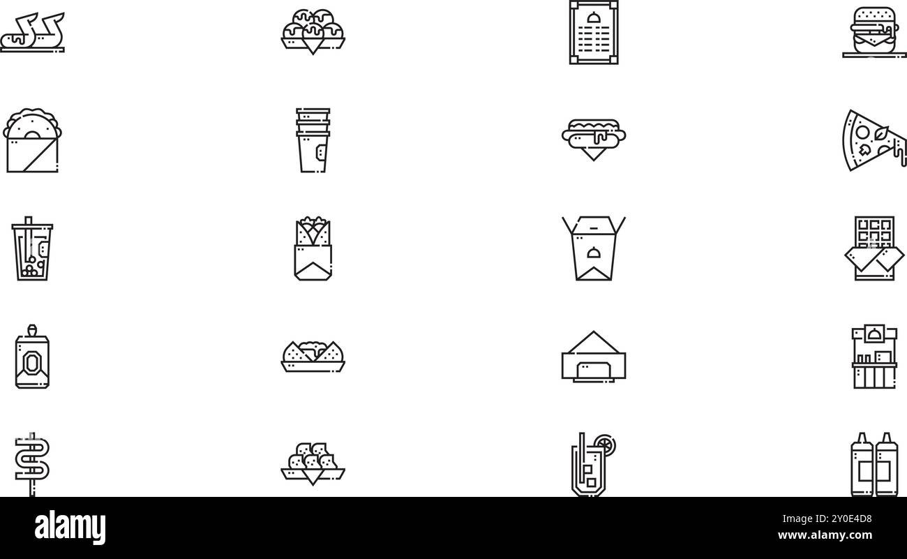 Icônes Street food Collection d'icônes vectorielles de haute qualité avec Stroke modifiable. Idéal pour les projets professionnels et créatifs. Illustration de Vecteur