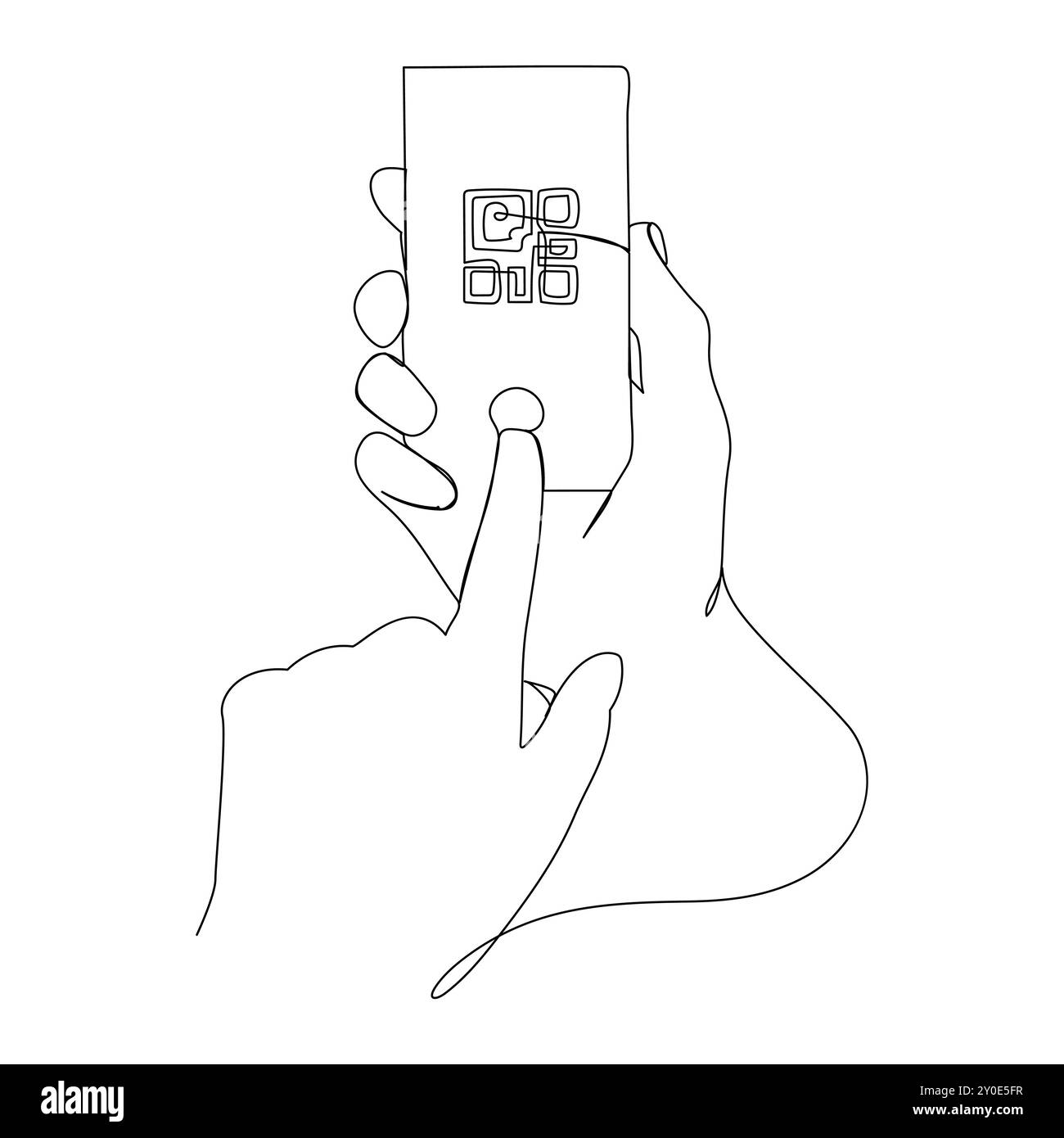 QR code sur l'écran du smartphone, QR Code, ID qr. Main tenant l'écran de smartphone mobile pour payer en ligne, scanner la technologie de code à barres avec le scanner de code qr Illustration de Vecteur