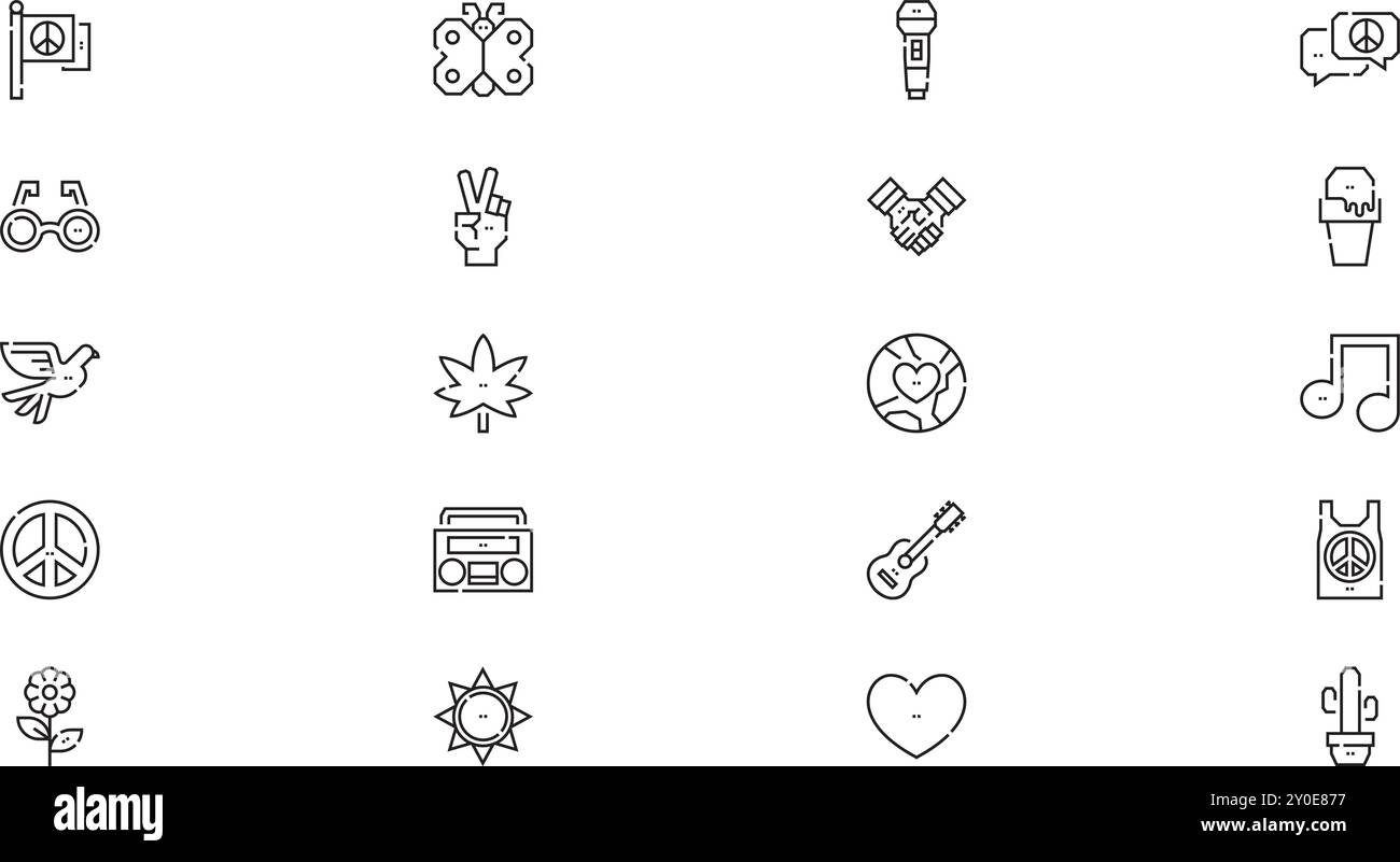 Hippies Icons Collection d'icônes vectorielles de haute qualité avec Stroke modifiable. Idéal pour les projets professionnels et créatifs. Illustration de Vecteur