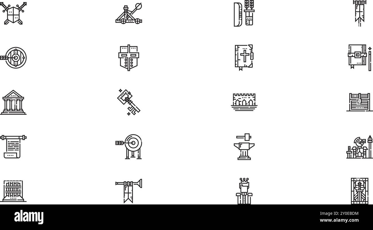 Icônes médiévales Collection d'icônes vectorielles de haute qualité avec Stroke modifiable. Idéal pour les projets professionnels et créatifs. Illustration de Vecteur