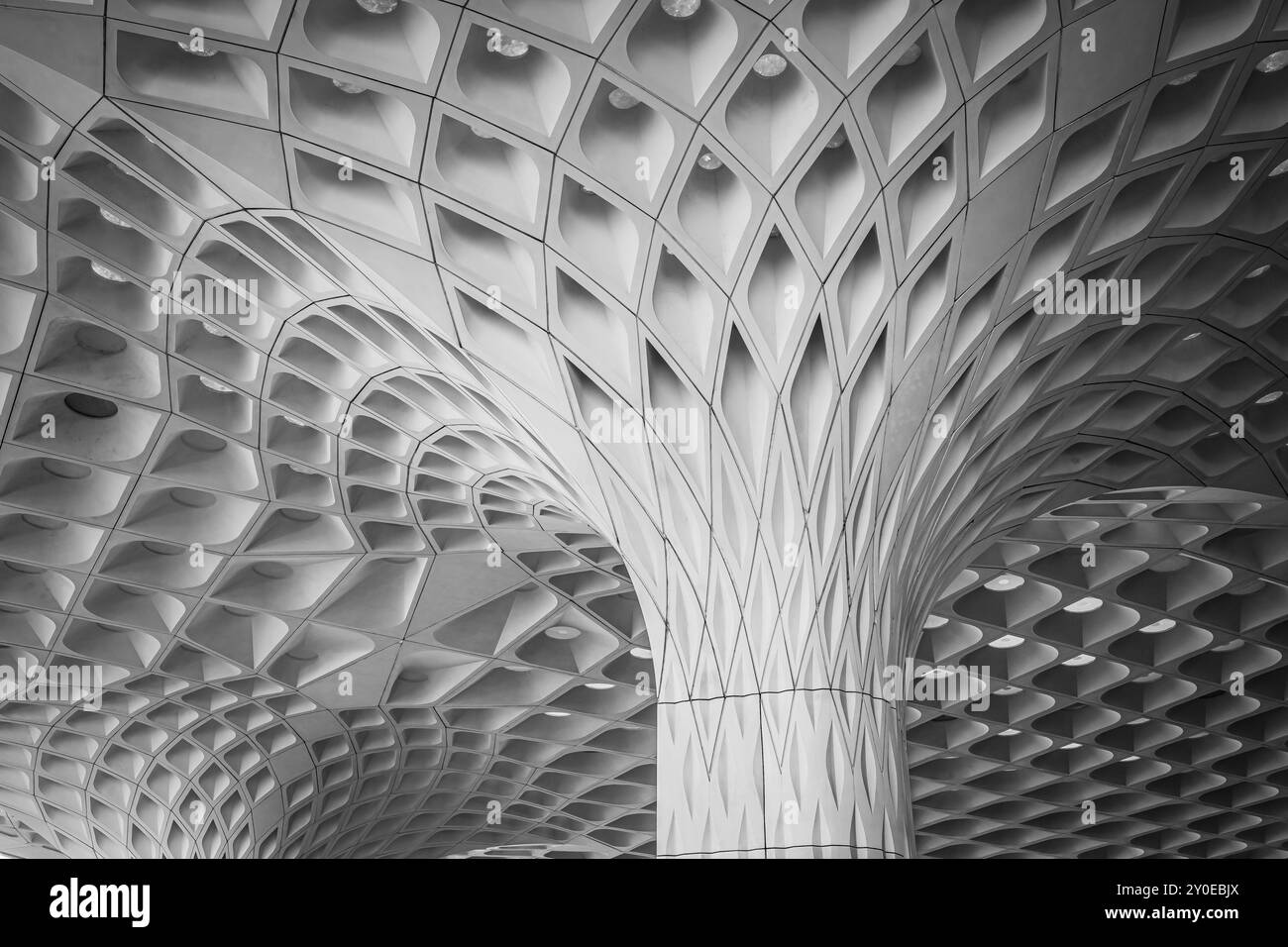 Design d'intérieur moderne et futuriste et architecture à l'aéroport international de Mumbai INDE. Aéroport international Chatrapati Shivaji. Terminal 2. Mo Banque D'Images