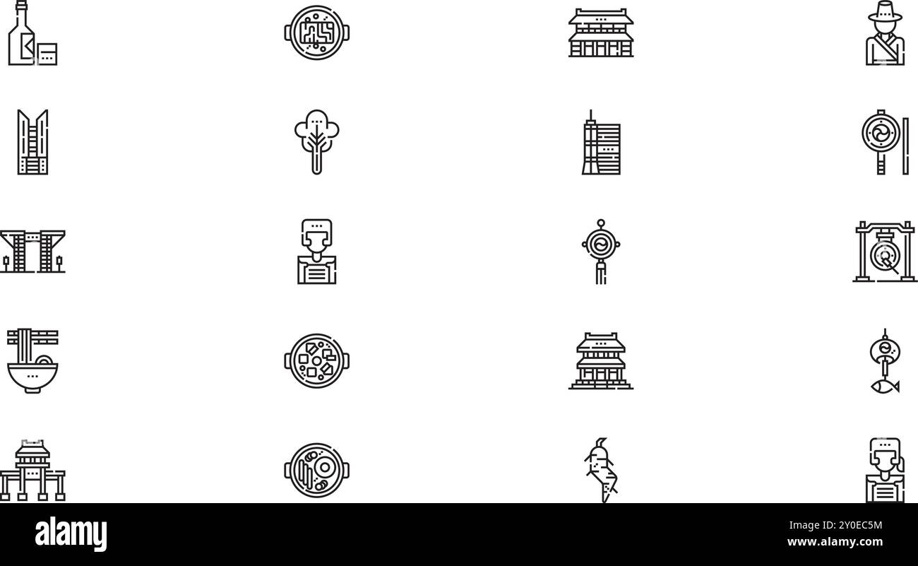 Icônes de Corée Collection d'icônes vectorielles de haute qualité avec trait modifiable. Idéal pour les projets professionnels et créatifs. Illustration de Vecteur