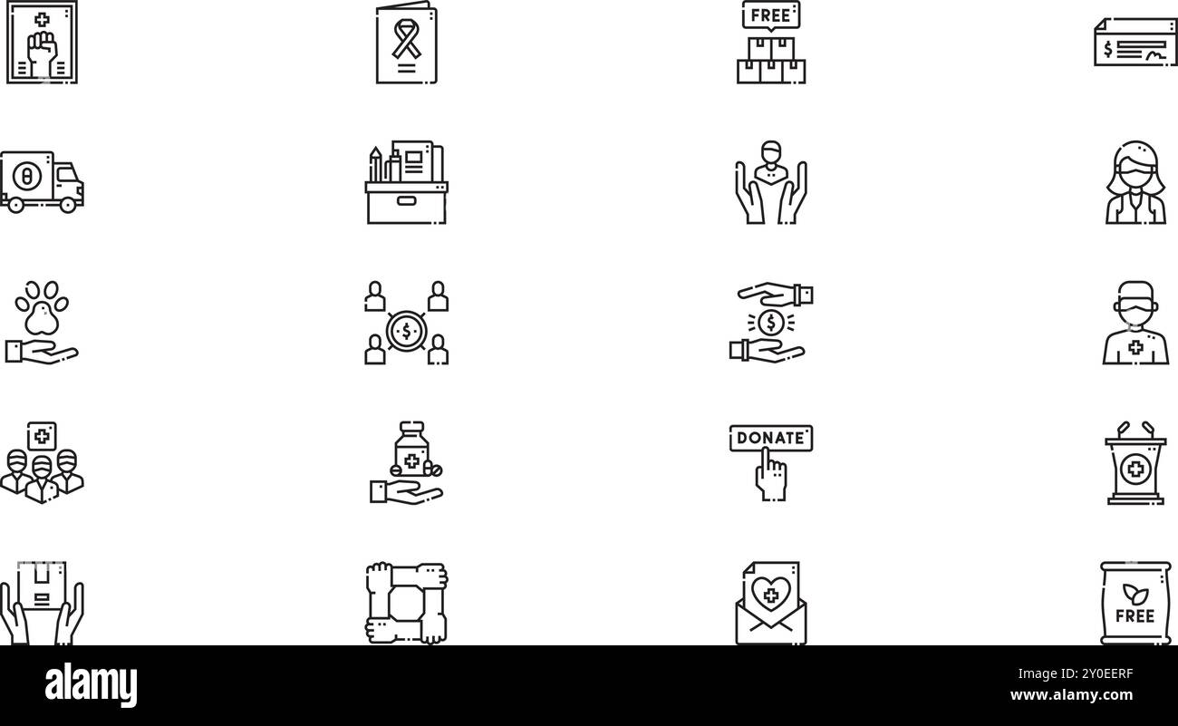 Icônes de bénévolat Collection d'icônes vectorielles de haute qualité avec trait modifiable. Idéal pour les projets professionnels et créatifs. Illustration de Vecteur