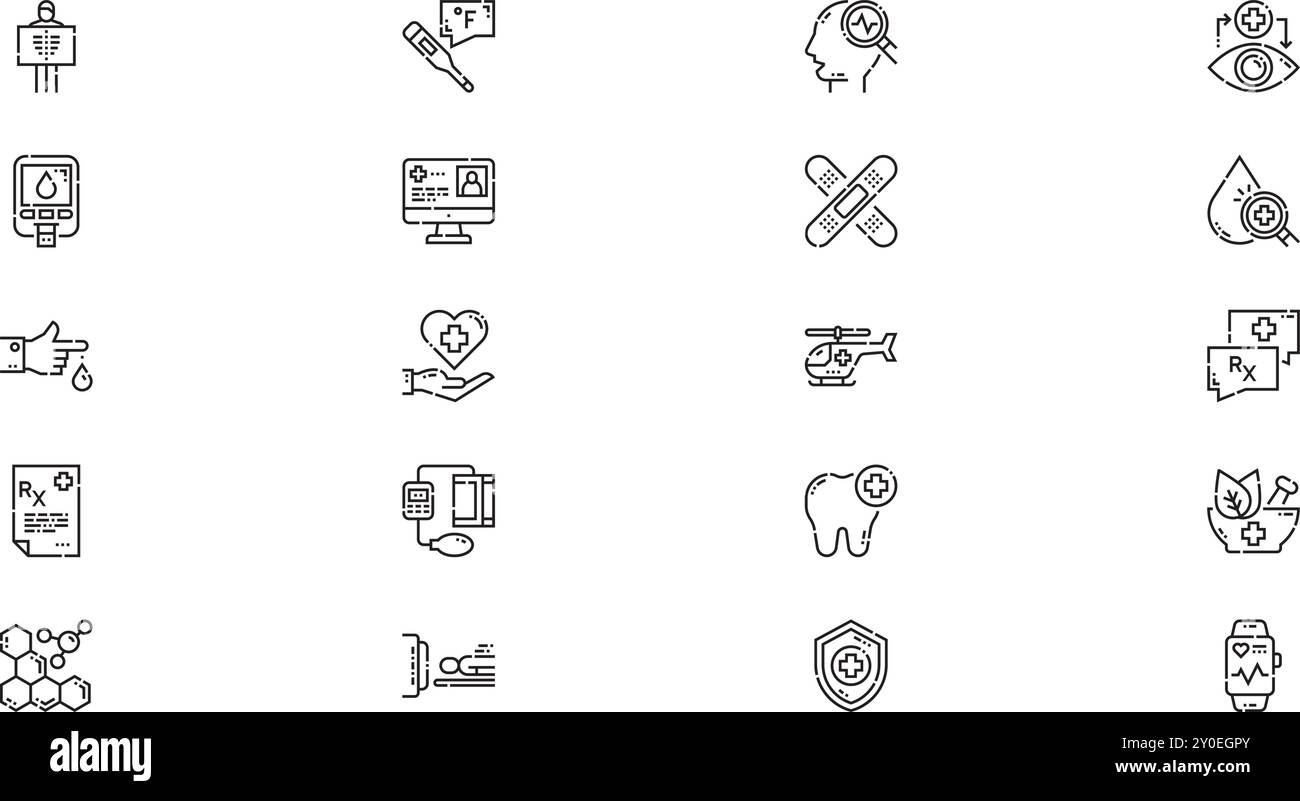 Icônes de santé Collection d'icônes vectorielles de haute qualité avec Stroke modifiable. Idéal pour les projets professionnels et créatifs. Illustration de Vecteur