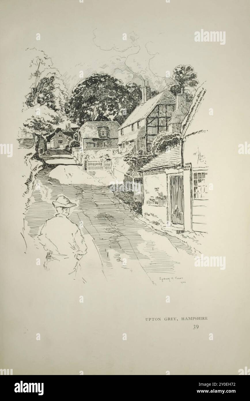 Vieilles cottages anglais. Illustration vintage de chalet à Upton Grey, Hampshire. années 1900 Banque D'Images