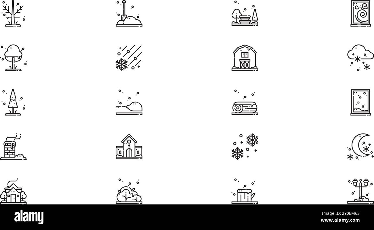 Icônes de ville d'hiver Collection d'icônes vectorielles de haute qualité avec Stroke modifiable. Idéal pour les projets professionnels et créatifs. Illustration de Vecteur