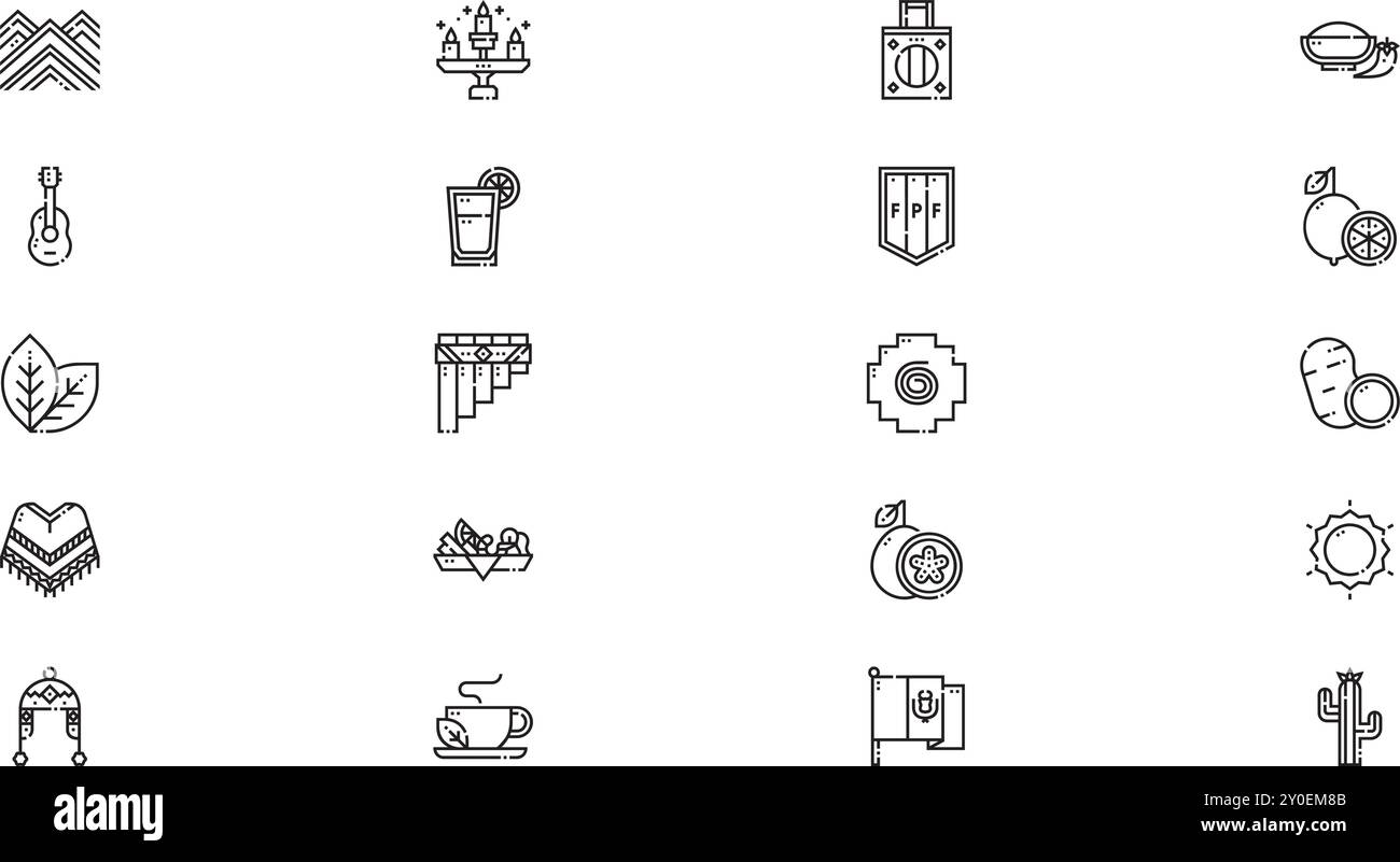 Pérou Icons Collection d'icônes vectorielles de haute qualité avec Stroke modifiable. Idéal pour les projets professionnels et créatifs. Illustration de Vecteur