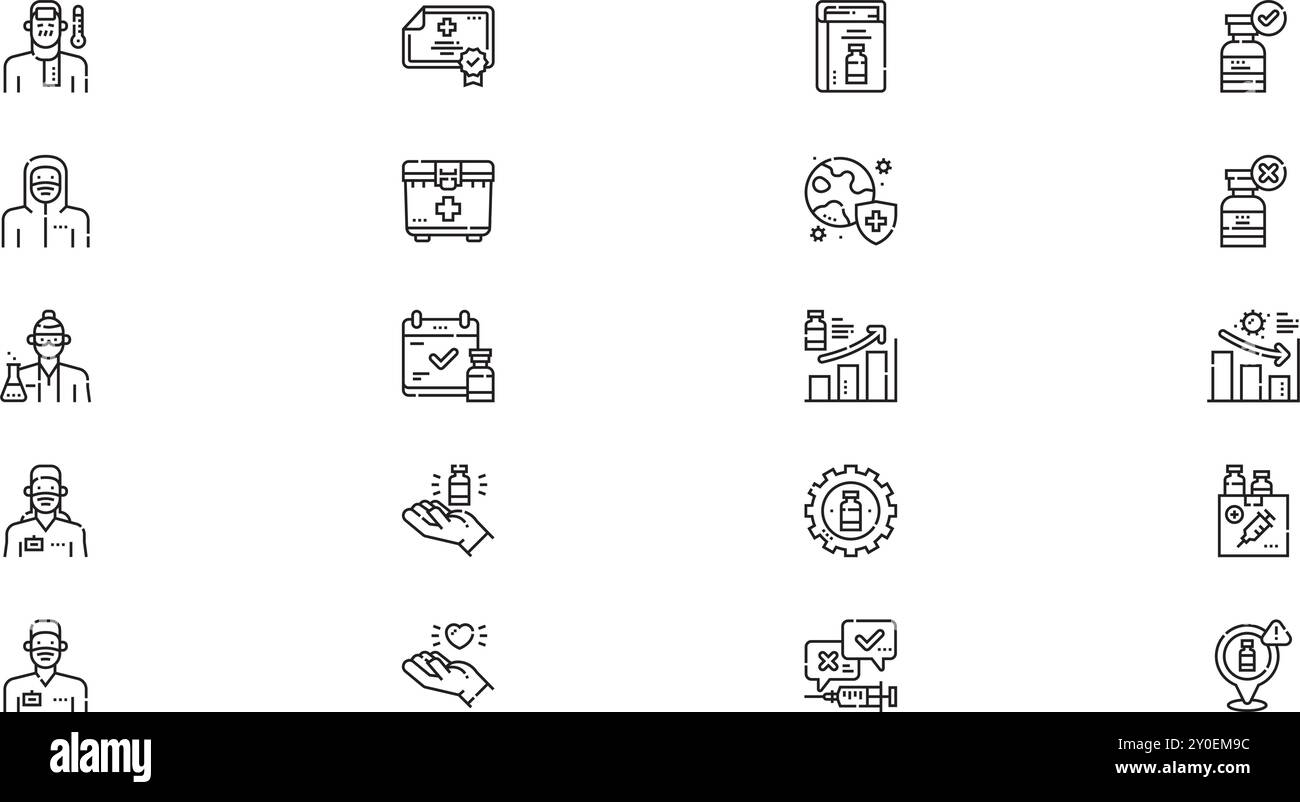 Icônes de vaccination Collection d'icônes vectorielles de haute qualité avec Stroke modifiable. Idéal pour les projets professionnels et créatifs. Illustration de Vecteur