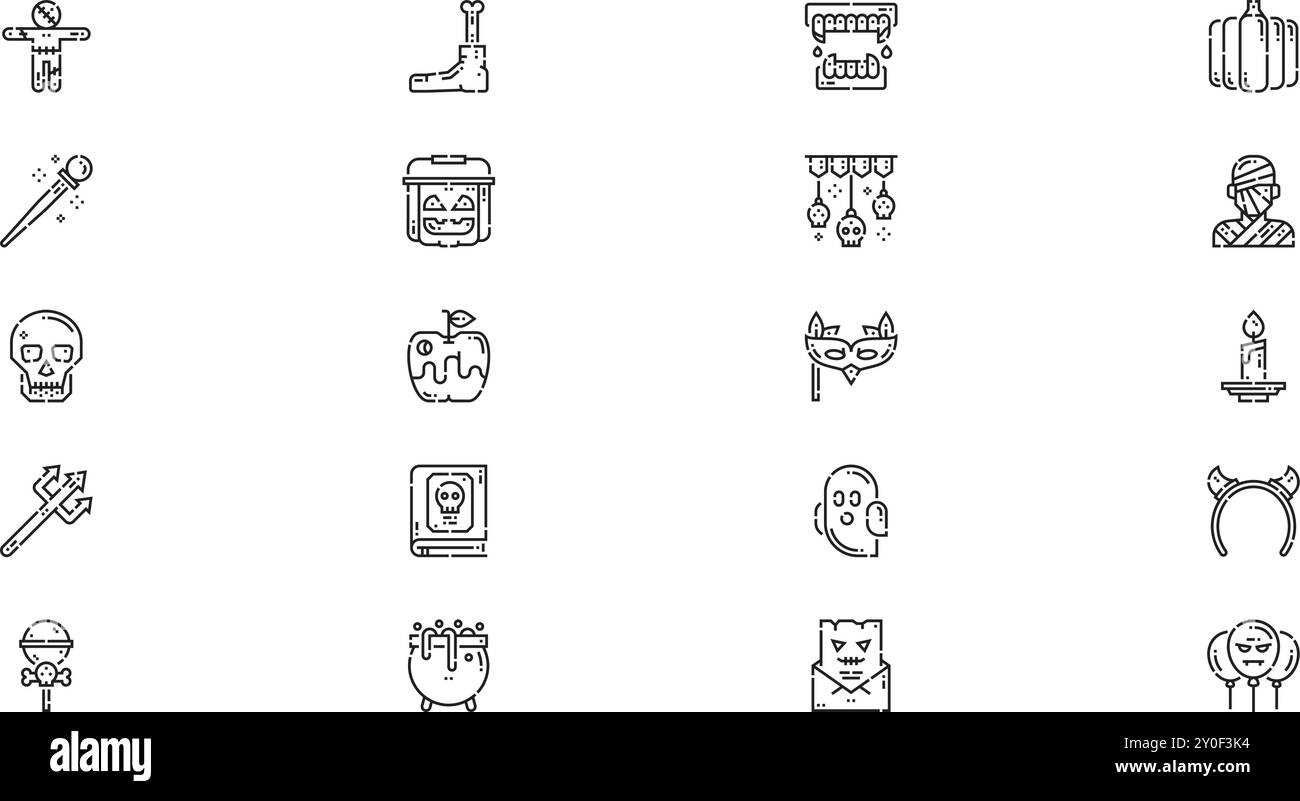 Icônes d'Halloween Collection d'icônes vectorielles de haute qualité avec Stroke modifiable. Idéal pour les projets professionnels et créatifs. Illustration de Vecteur