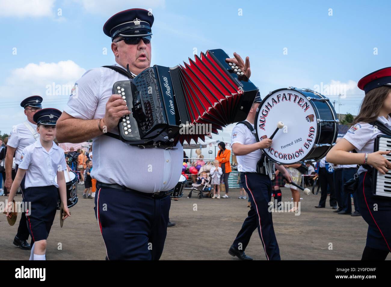 Bande accordéon Aghafatten arrivée à Ballee lors de la parade annuelle de la Royal Black institution samedi dernier. Ballymena, Royaume-Uni - 31 août 2024. Banque D'Images