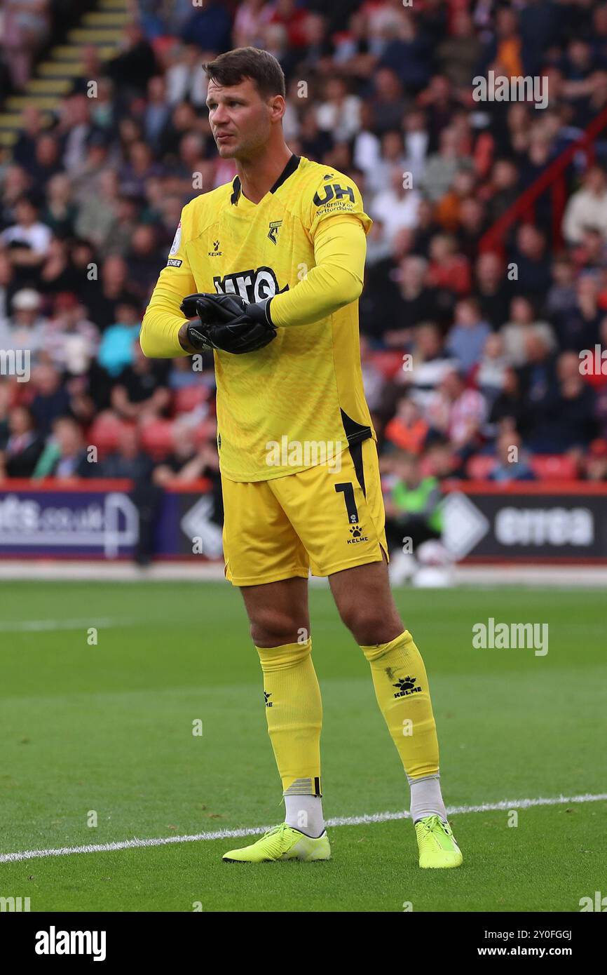 Daniel Bachmann de Watford lors du Sheffield United FC vs Watford FC Sky Bet EFL Championship match à Bramall Lane, Sheffield, Angleterre, Royaume-Uni le 1er septembre 2024 Banque D'Images
