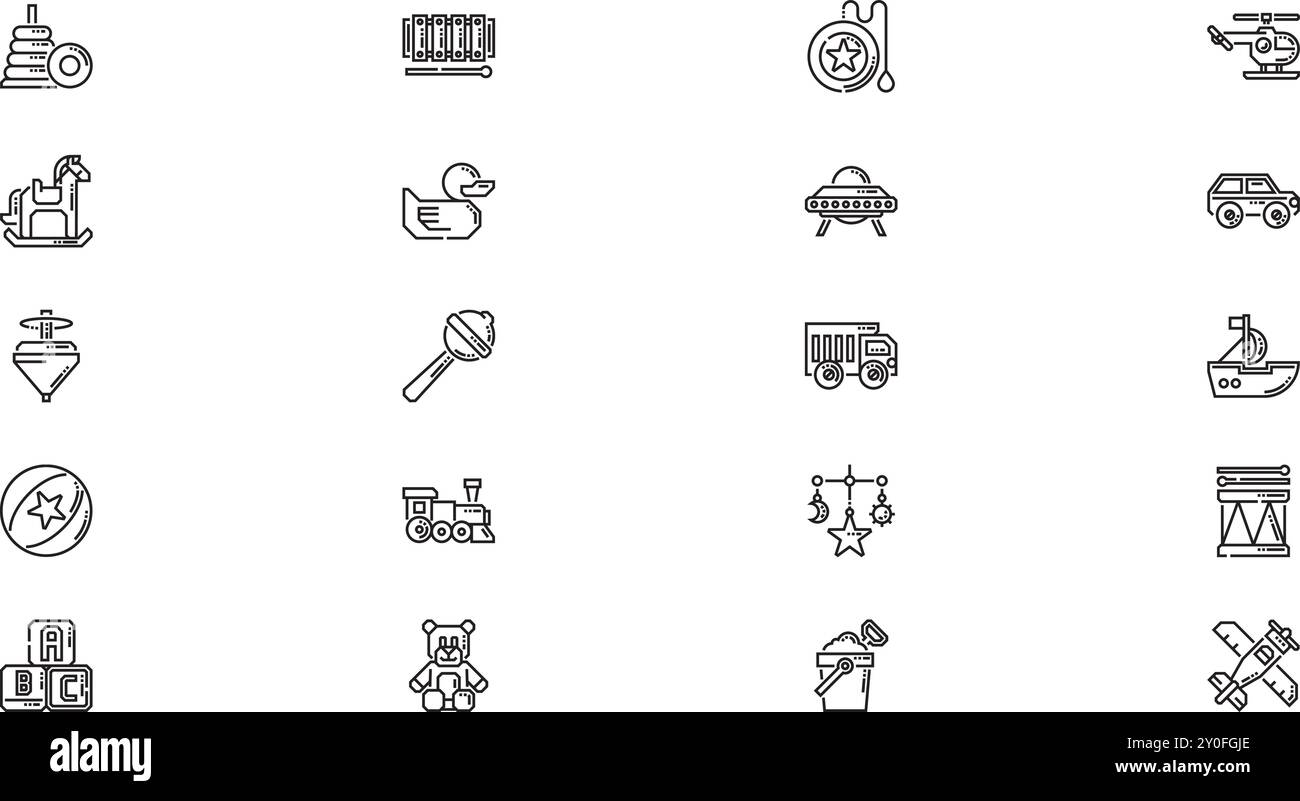 Icônes de jouets pour enfants Collection d'icônes vectorielles de haute qualité avec Stroke modifiable. Idéal pour les projets professionnels et créatifs. Illustration de Vecteur