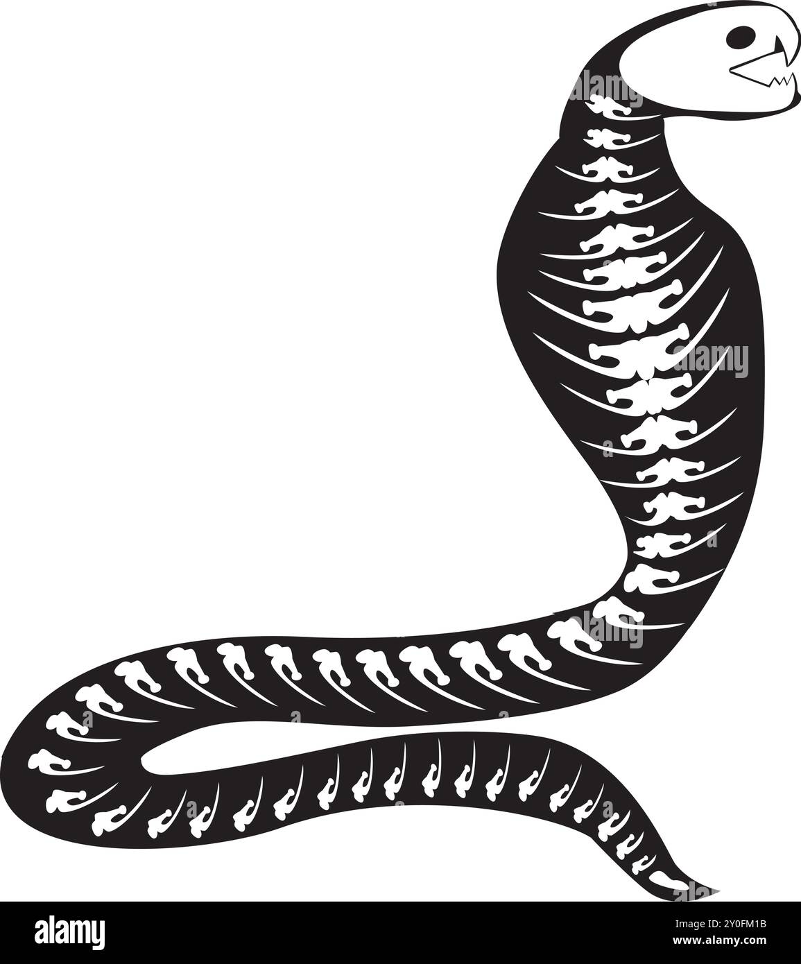 Silhouette Halloween Cobra capuche ouverte avec os squelette Roentgen, personnage effrayant de conte de fées. Contour d'ombre effrayant de Cobra capot ouvert. Noir simple Illustration de Vecteur