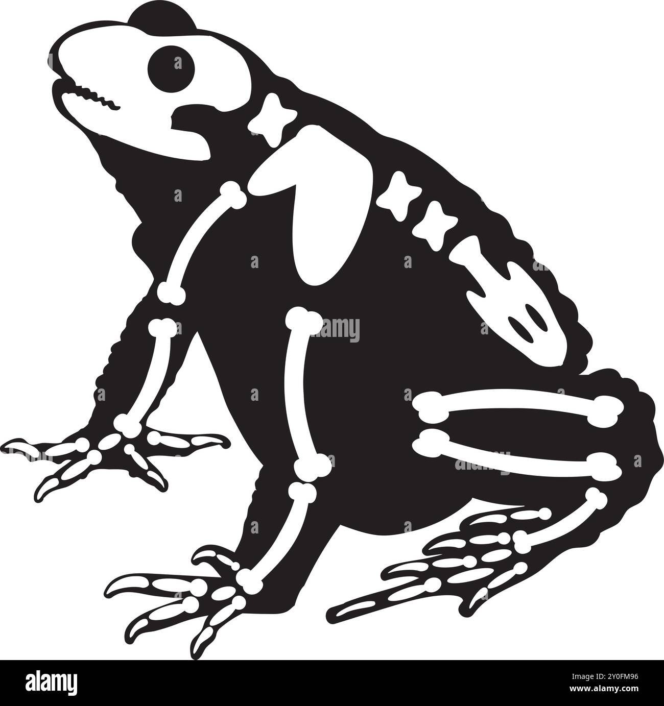 Silhouette Halloween grosse grenouille crapaud avec os squelette Roentgen, personnage effrayant de conte de fées. Contour d'ombre effrayant de la grosse grenouille crapaud. Simple noir et Illustration de Vecteur